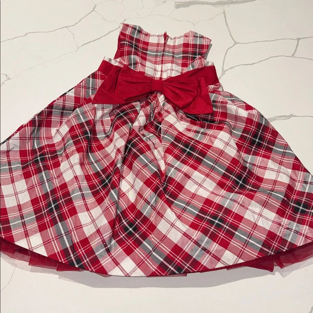 Gymboree Girls Red White Black Plaid Christmas Holiday Dress 4 With Bow